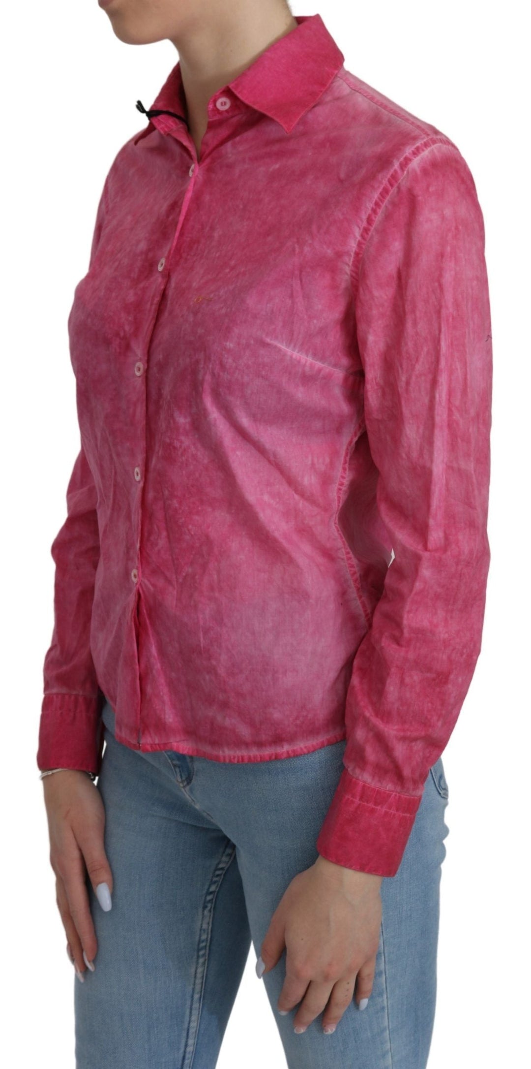 Ermanno Scervino Blouses - Women’s Pink Collared Long Sleeve Shirt Blouse Top