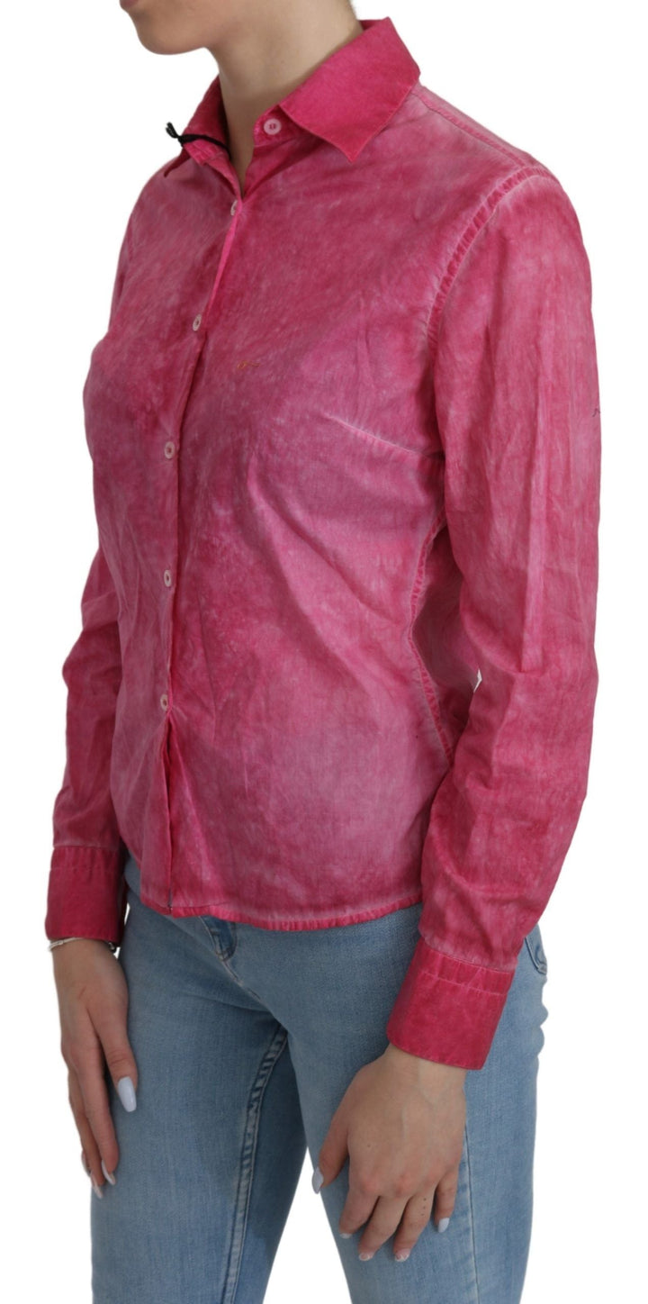 Ermanno Scervino Blouses - Women’s Pink Collared Long Sleeve Shirt Blouse Top