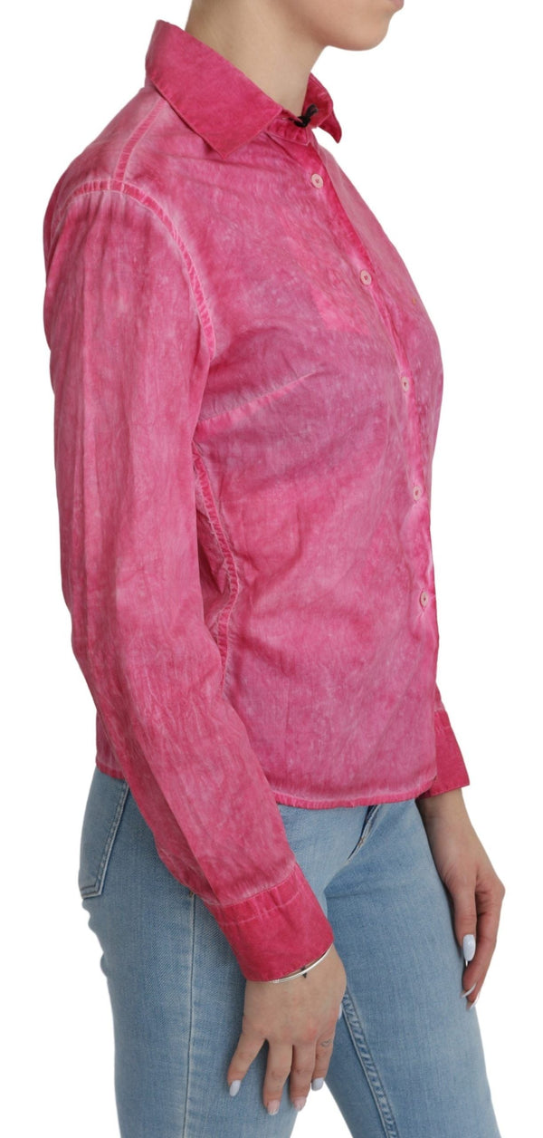 Ermanno Scervino Blouses - Women’s Pink Collared Long Sleeve Shirt Blouse Top