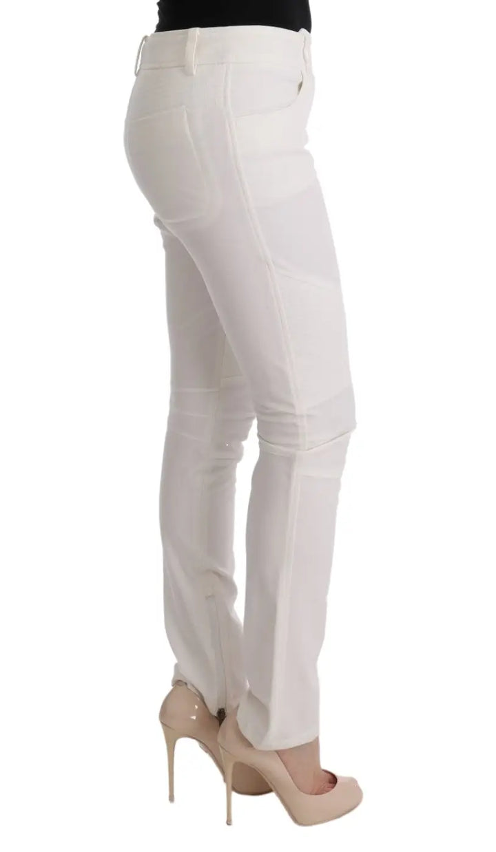 Ermanno Scervino White Cotton Slim Fit Casual Pants