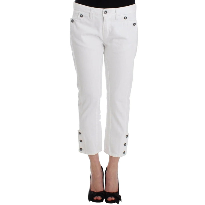 Ermanno Scervino White Cropped Jeans Denim Pants Branded Capri