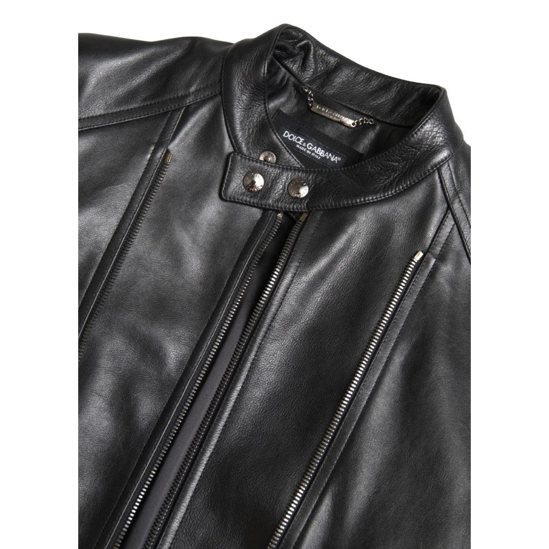 Exclusive Dolce Gabbana Leather Biker Jacket with Zipper Closure &