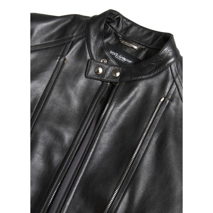 Exclusive Dolce Gabbana Leather Biker Jacket with Zipper Closure &