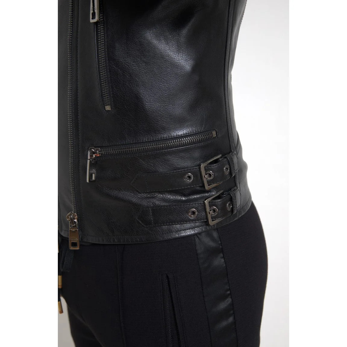 Exclusive Dolce Gabbana Leather Biker Jacket with Zipper Closure &