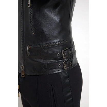 Exclusive Dolce Gabbana Leather Biker Jacket with Zipper Closure &