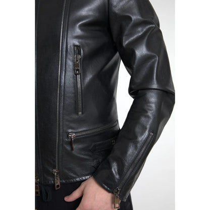 Exclusive Dolce Gabbana Leather Biker Jacket with Zipper Closure &
