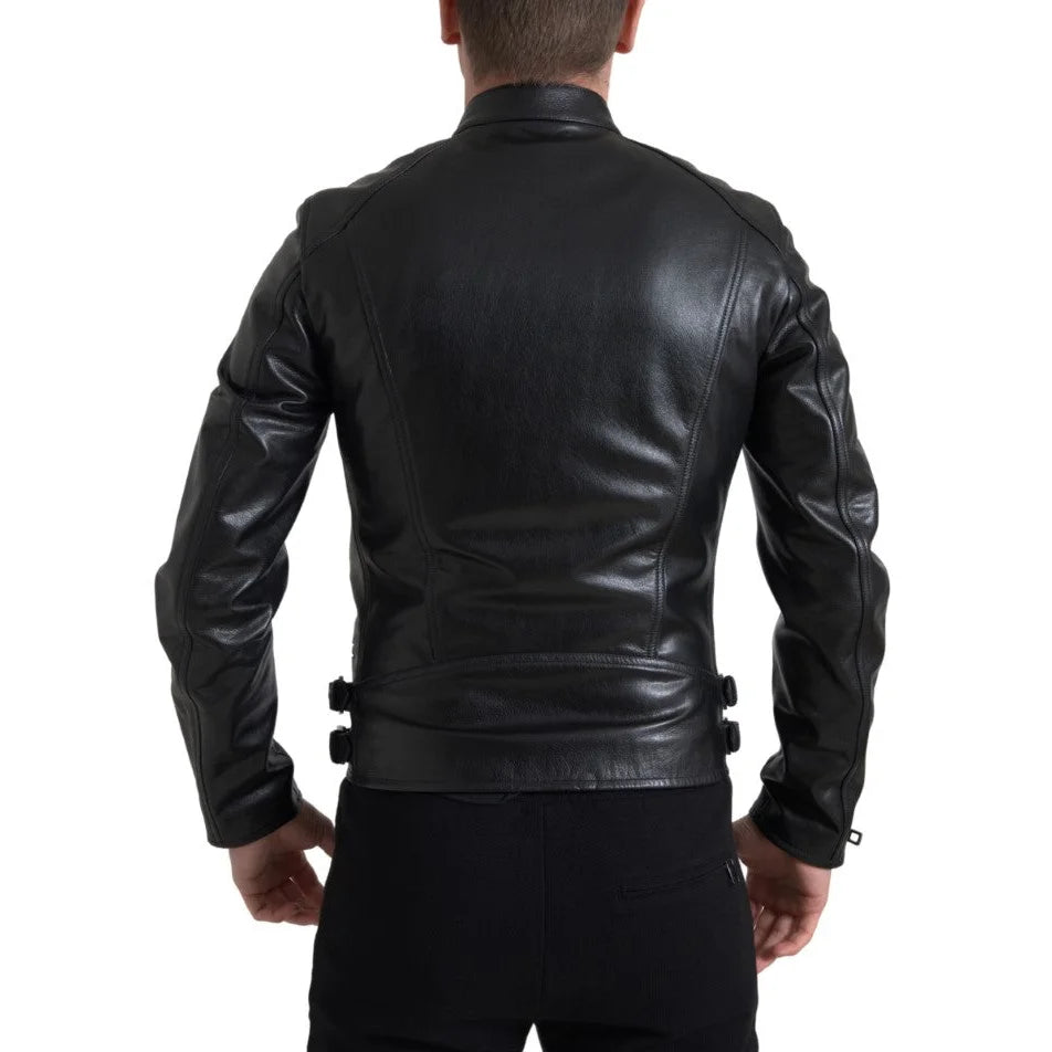 Exclusive Dolce Gabbana Leather Biker Jacket with Zipper Closure &