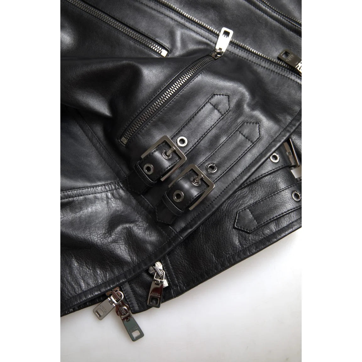 Exclusive Dolce Gabbana Leather Biker Jacket with Zipper Closure &