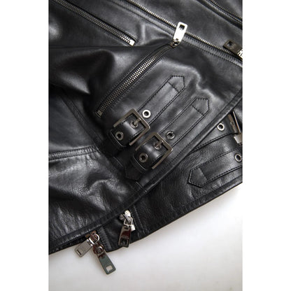 Exclusive Dolce Gabbana Leather Biker Jacket with Zipper Closure &