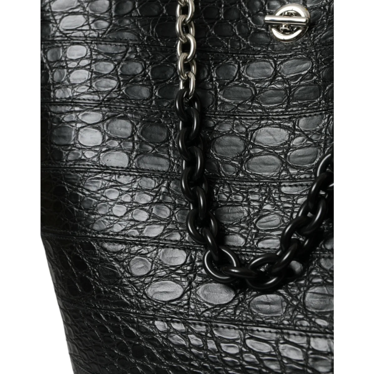 Exquisite Balenciaga Black Crocodile Leather Maxi Bucket Bag