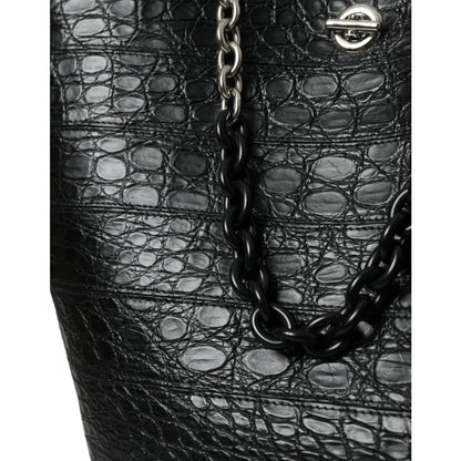 Exquisite Balenciaga Black Crocodile Leather Maxi Bucket Bag