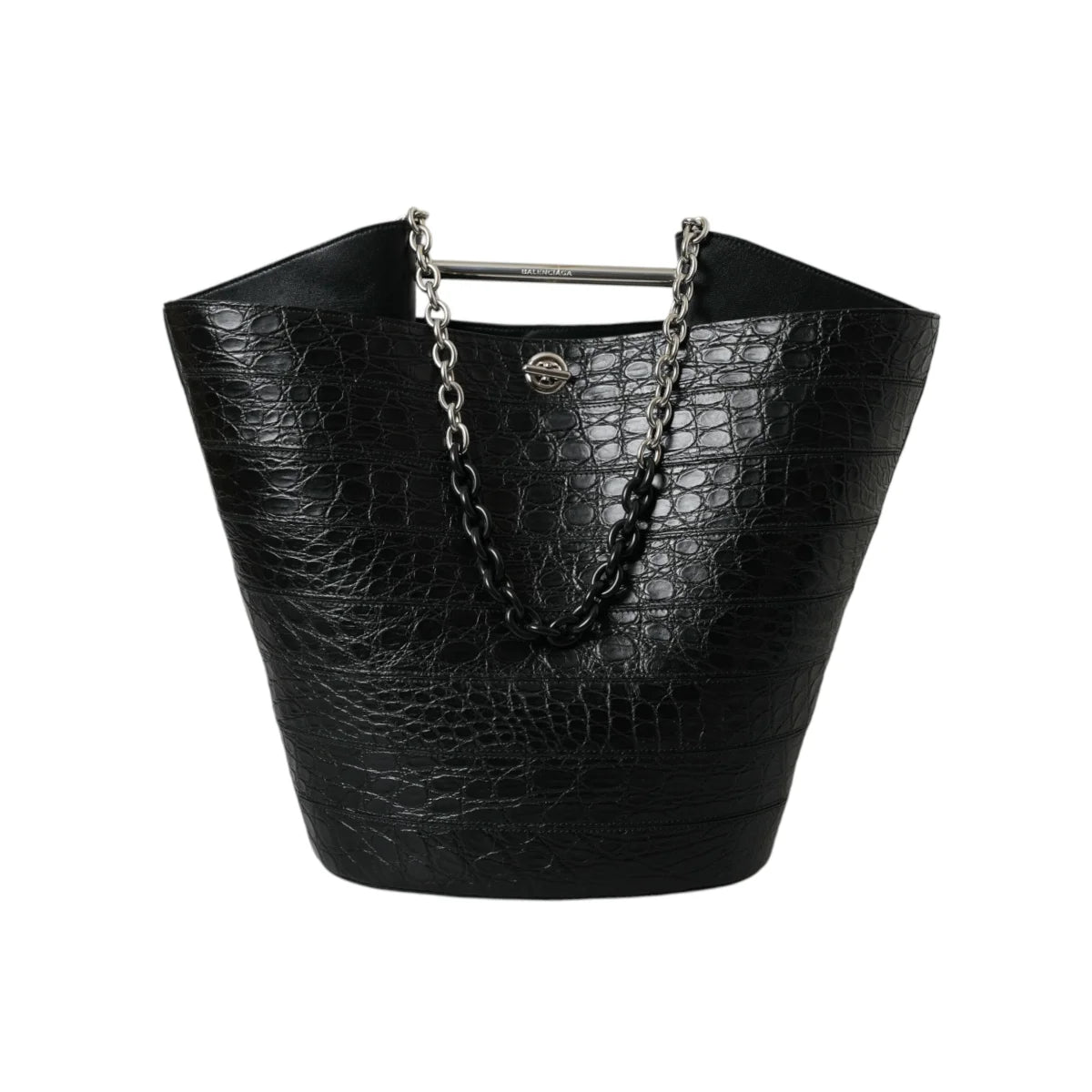 Exquisite Balenciaga Black Crocodile Leather Maxi Bucket Bag