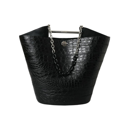 Exquisite Balenciaga Black Crocodile Leather Maxi Bucket Bag