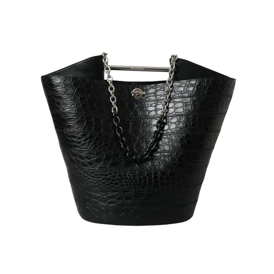 Exquisite Balenciaga Black Crocodile Leather Maxi Bucket Bag