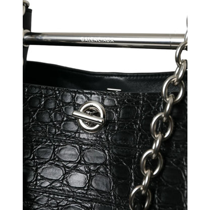 Exquisite Balenciaga Black Crocodile Leather Maxi Bucket Bag