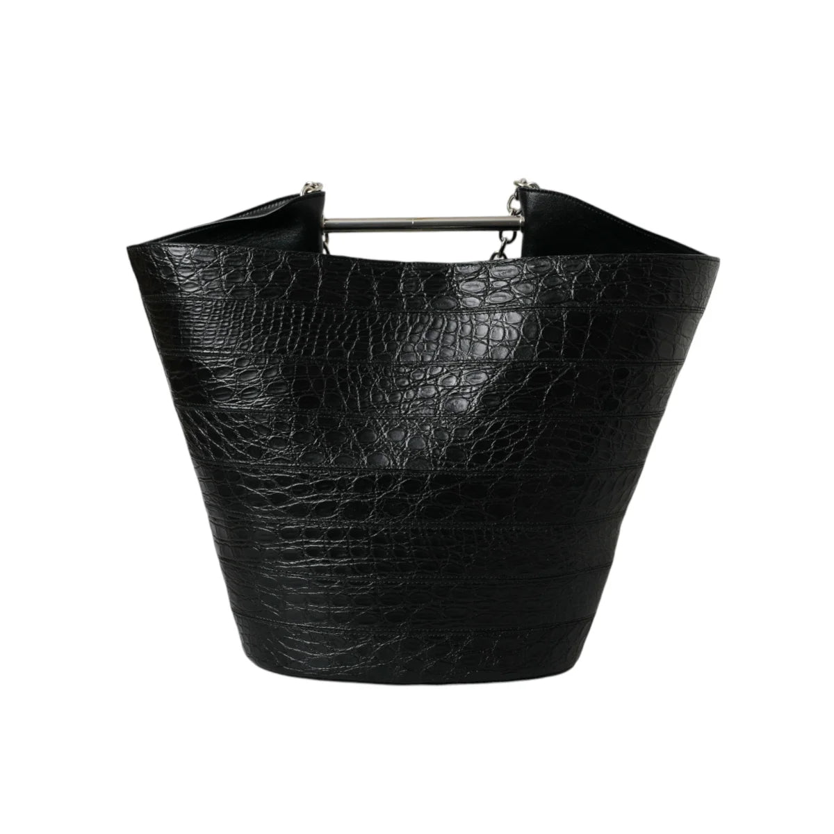 Exquisite Balenciaga Black Crocodile Leather Maxi Bucket Bag