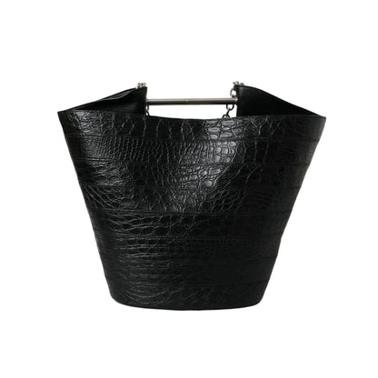 Exquisite Balenciaga Black Crocodile Leather Maxi Bucket Bag