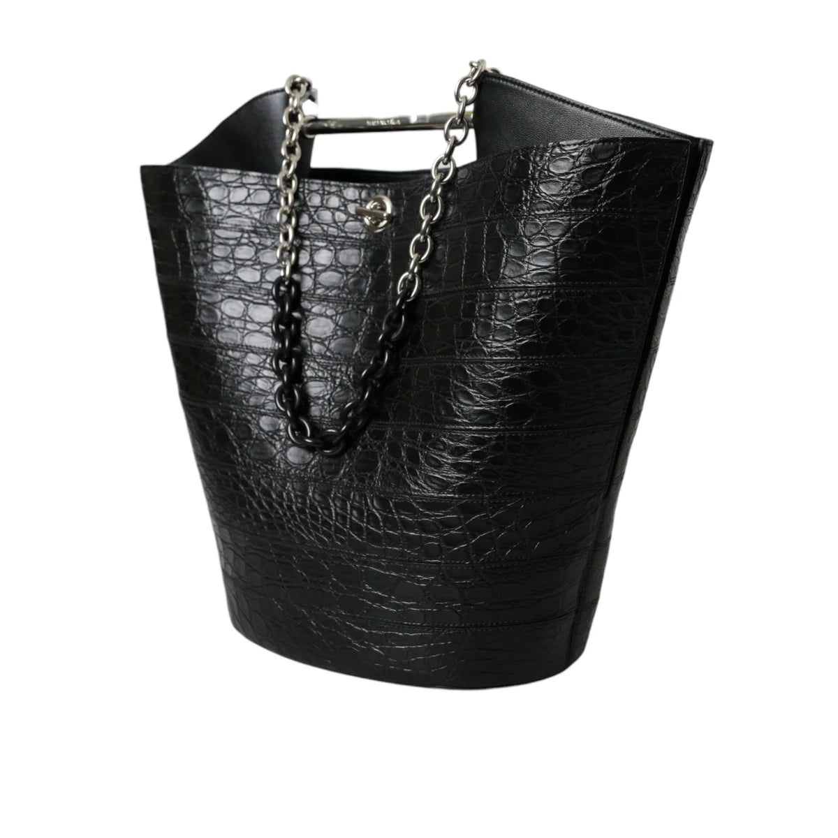 Exquisite Balenciaga Black Crocodile Leather Maxi Bucket Bag