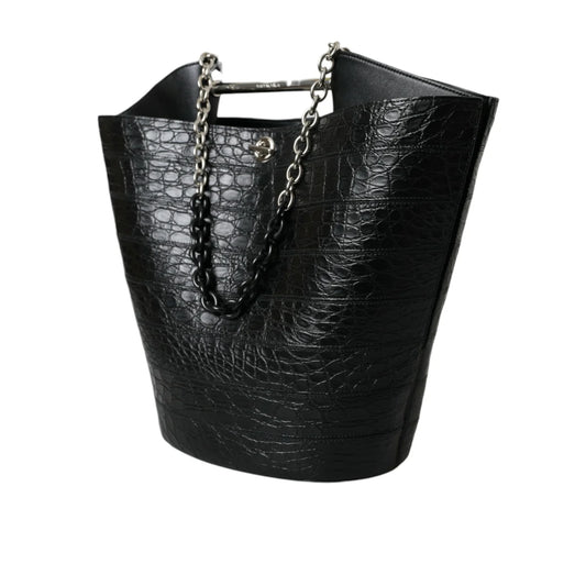 Exquisite Balenciaga Black Crocodile Leather Maxi Bucket Bag