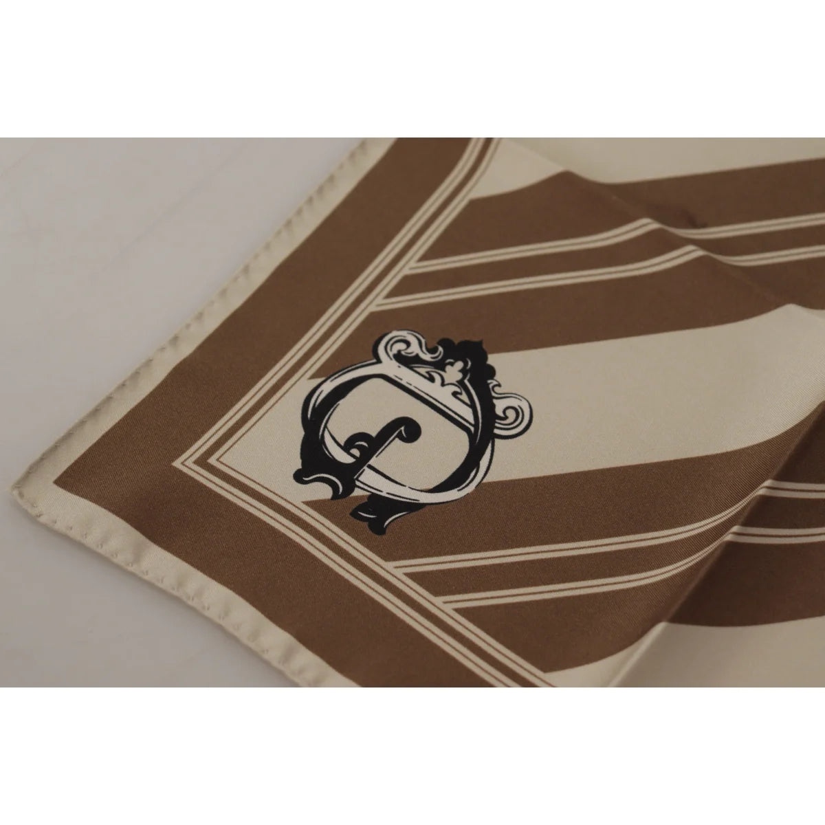 Exquisite Dolce Gabbana Silk Scarf Wrap in Elegant Brown Stripes &