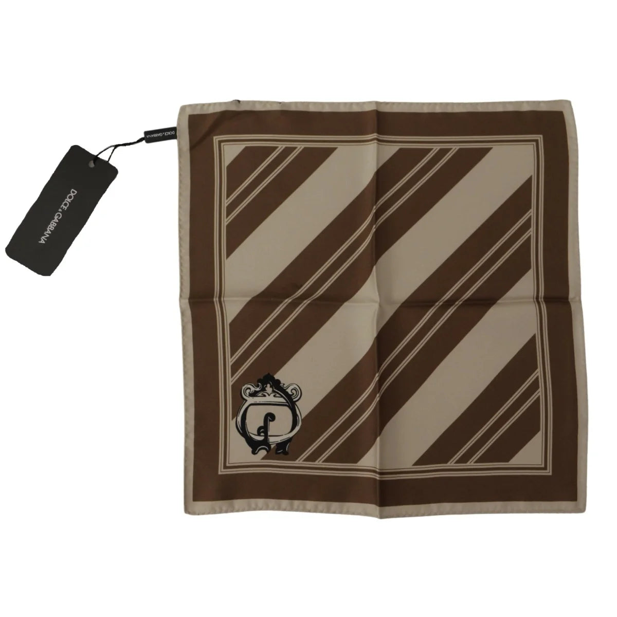 Exquisite Dolce Gabbana Silk Scarf Wrap in Elegant Brown Stripes &