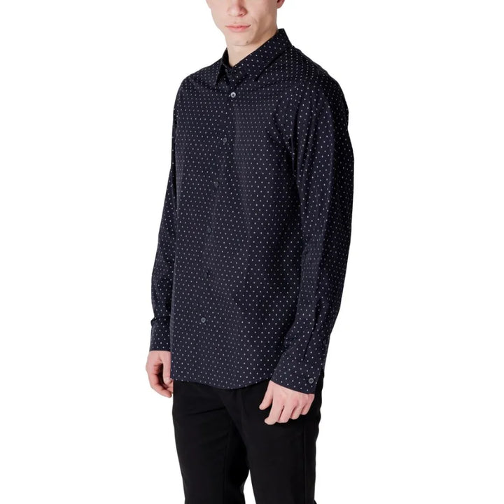 Armani Exchange Blue Cotton Pattern Shirt