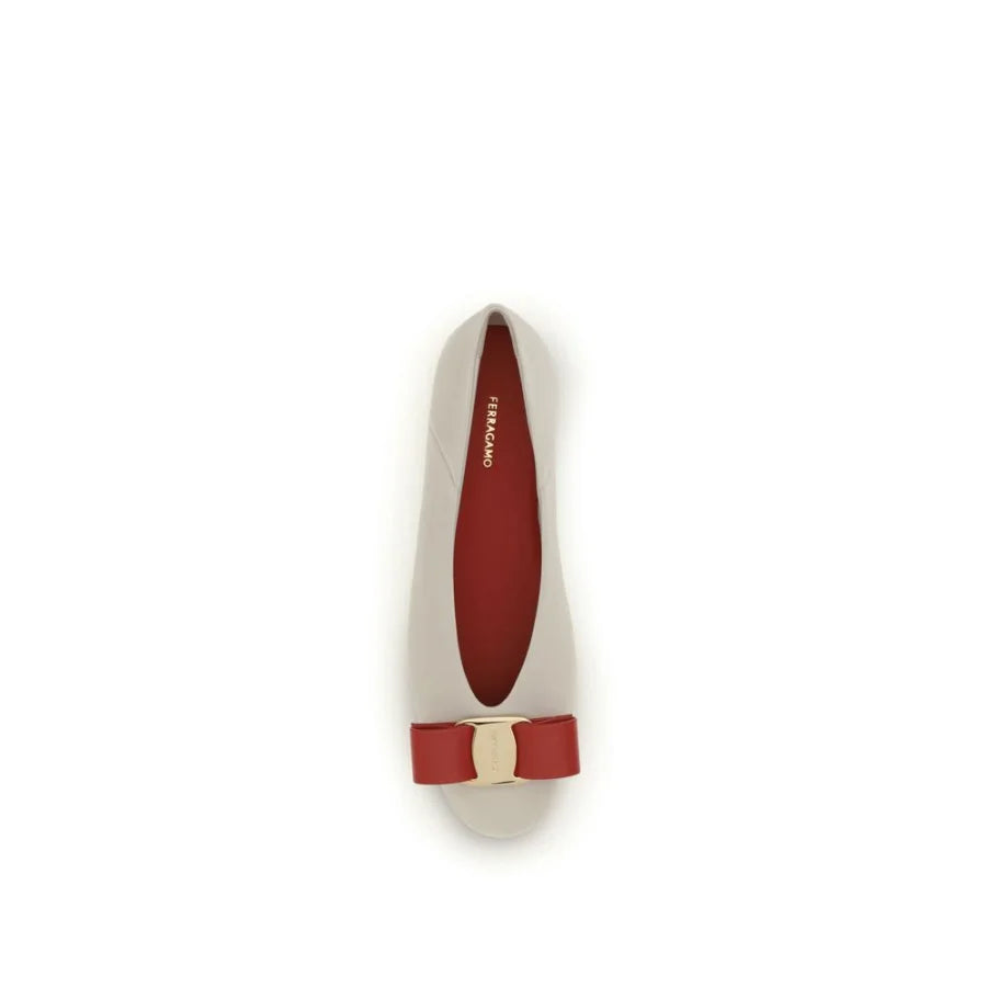 Ferragamo White Calf Leather Bos Taurus Ballet Flats