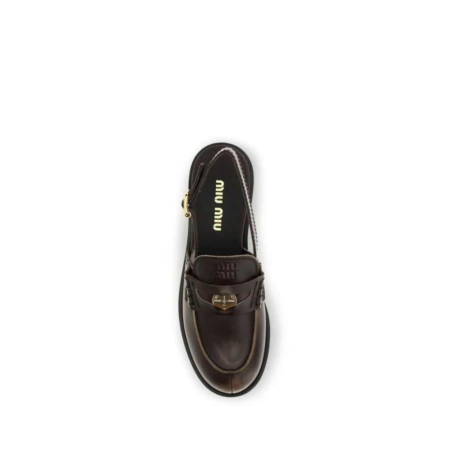 Miu Brown Calf Leather Bos Taurus Slip-On Loafers