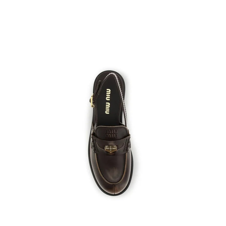 Miu Brown Calf Leather Bos Taurus Slip-On Loafers