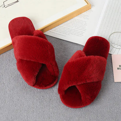 Step Into Luxury with Faux Fur Crisscross Strap Slippers Shoes Sneakers Trendsi