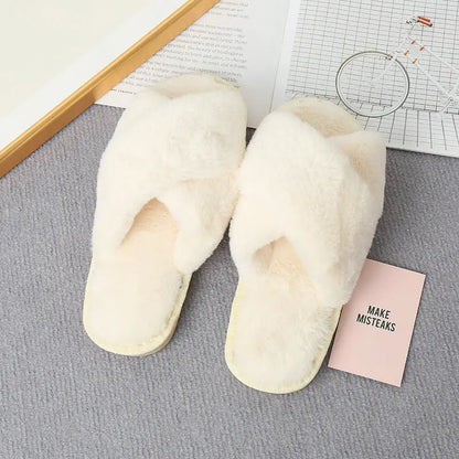 Step Into Luxury with Faux Fur Crisscross Strap Slippers Shoes Sneakers Trendsi