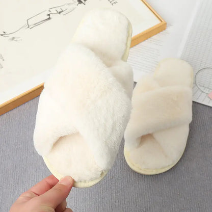 Step Into Luxury with Faux Fur Crisscross Strap Slippers Shoes Sneakers Trendsi