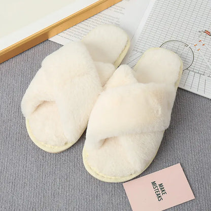 Step Into Luxury with Faux Fur Crisscross Strap Slippers Shoes Sneakers Trendsi