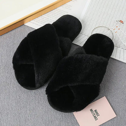 Step Into Luxury with Faux Fur Crisscross Strap Slippers Shoes Sneakers Trendsi