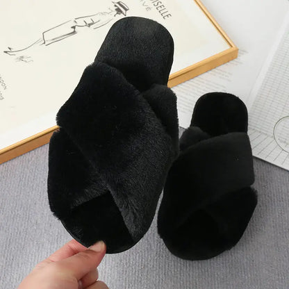 Step Into Luxury with Faux Fur Crisscross Strap Slippers Shoes Sneakers Trendsi