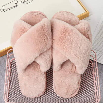 Step Into Luxury with Faux Fur Crisscross Strap Slippers Shoes Sneakers Trendsi