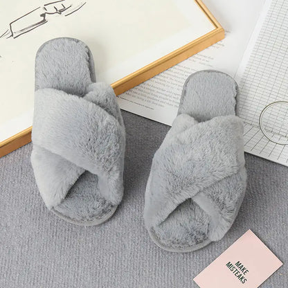 Step Into Luxury with Faux Fur Crisscross Strap Slippers Shoes Sneakers Trendsi