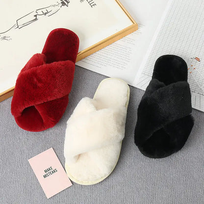 Step Into Luxury with Faux Fur Crisscross Strap Slippers Shoes Sneakers Trendsi