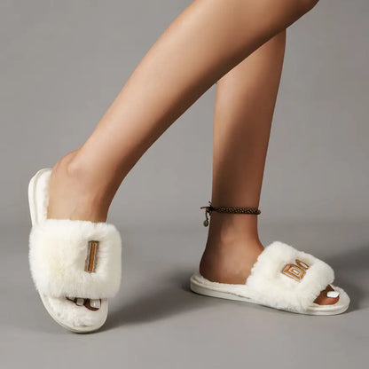 Indulge in Elegance with Luxurious Faux Fur Open Toe Slippers Shoes Sneakers Trendsi