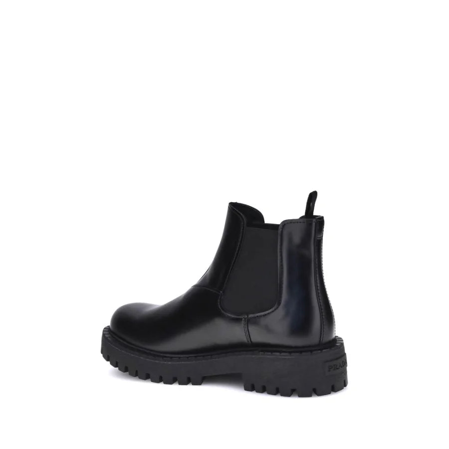 Prada Black Calf Leather Bos Taurus Chelsea Boots