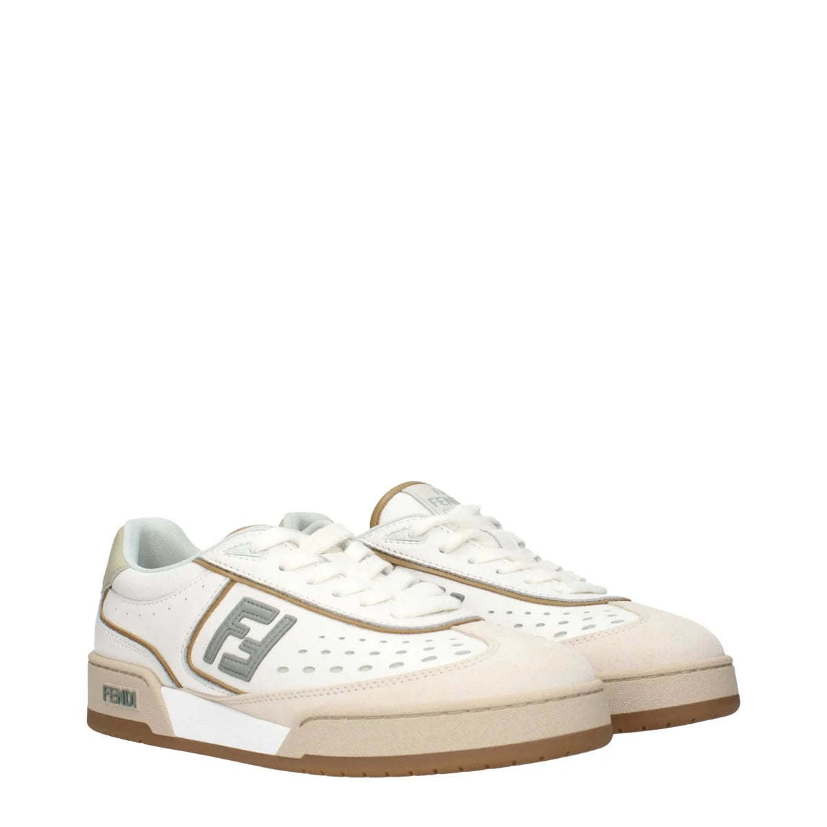 Fendi 8E8670ASB2F1RUX White Leather Sneakers with Iconic Logos