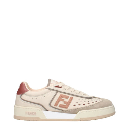 Fendi Beige Leather Sneakers Luxury Clothing with Iconic Logo Detailing