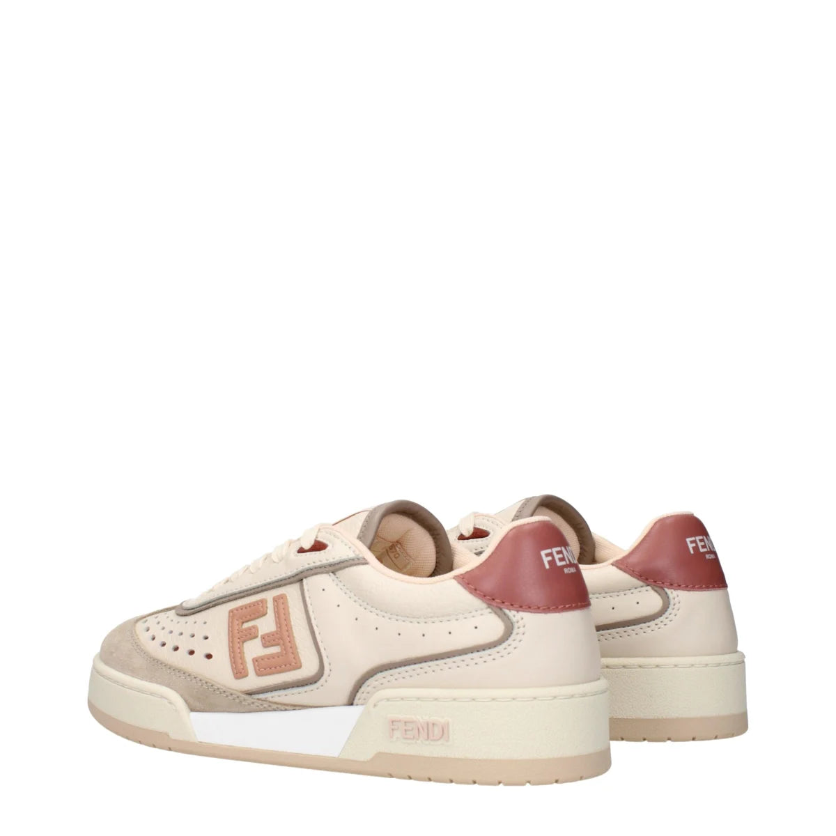 Fendi Beige Leather Sneakers Luxury Clothing with Iconic Logo Detailing