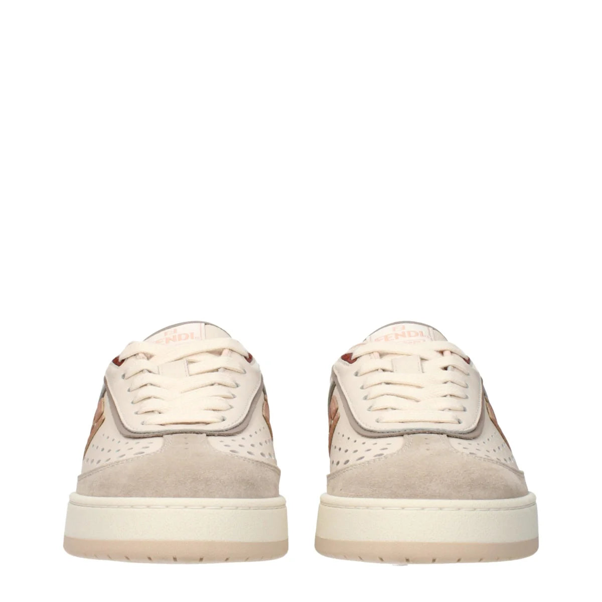 Fendi Beige Leather Sneakers Luxury Clothing with Iconic Logo Detailing