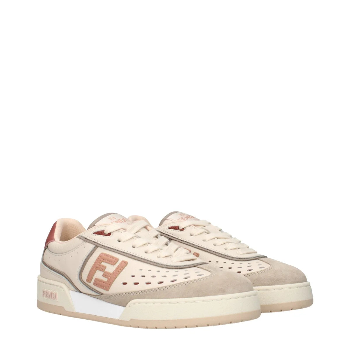 Fendi Beige Leather Sneakers Luxury Clothing with Iconic Logo Detailing