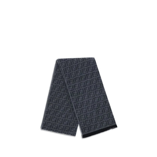 Fendi Bicolor Fleece Wool Scarf 45x196 FF Zucca Luxury Accessory