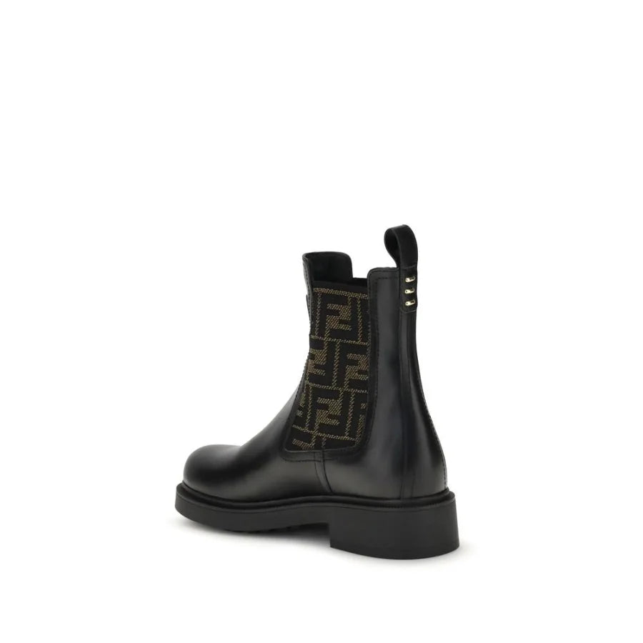 Fendi Black Calf Leather Bos Taurus Ankle Boots