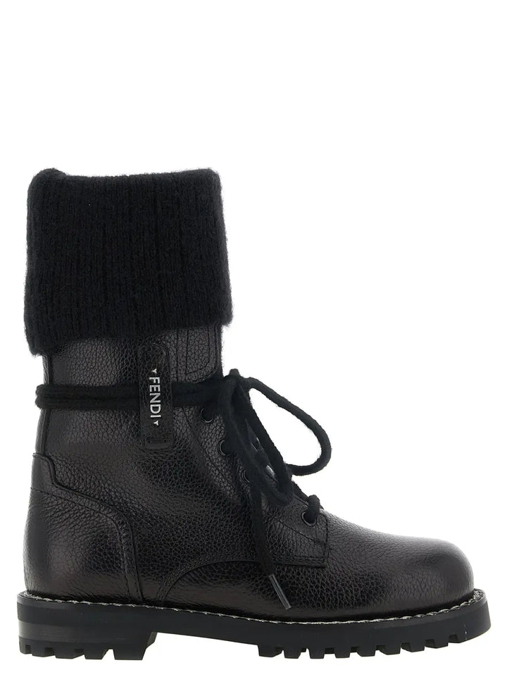 Fendi Black Calfskin Lace-up Boots