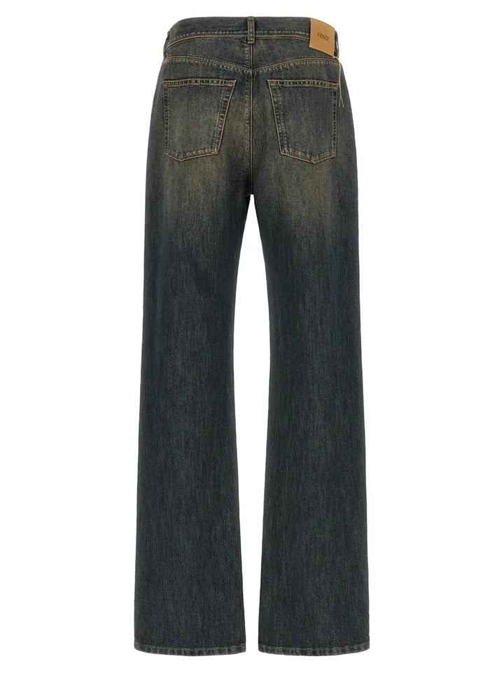Fendi Blue Cotton Straight-leg Jeans