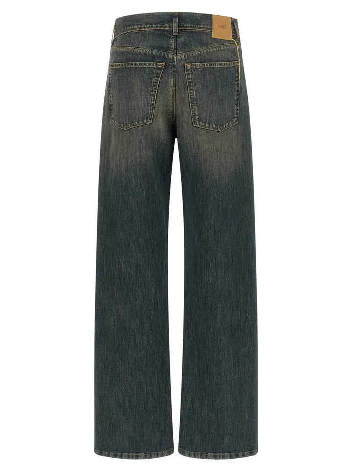 Fendi Blue Cotton Straight-leg Jeans